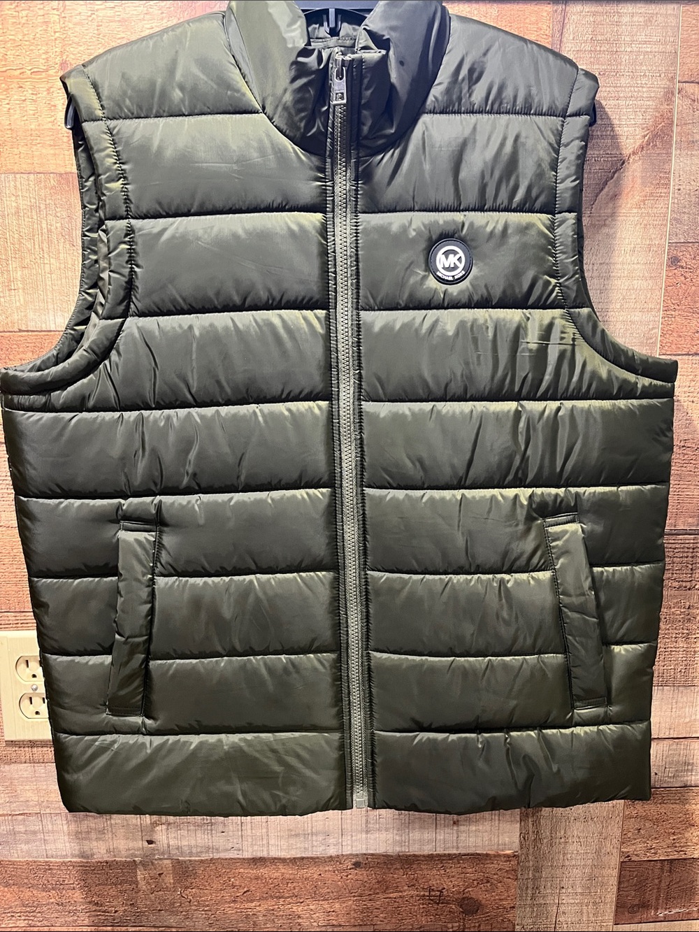 Michael Kors Dark Olive Green Quilted Puffer Vest men's large